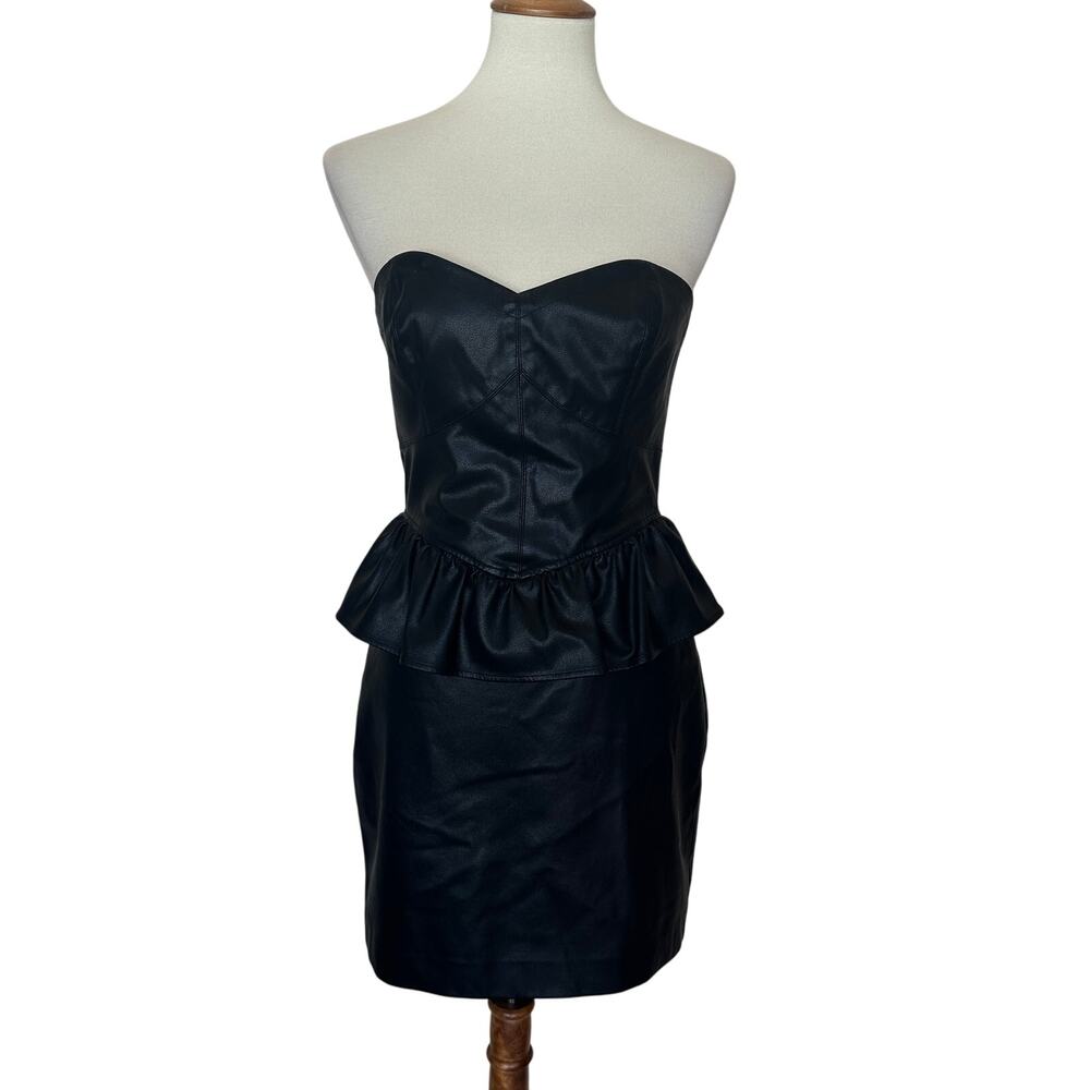 Shoshanna Black Faux Leather Mini Dress SMALL Cocktail Party Designer $365 - Picture 5 of 11
